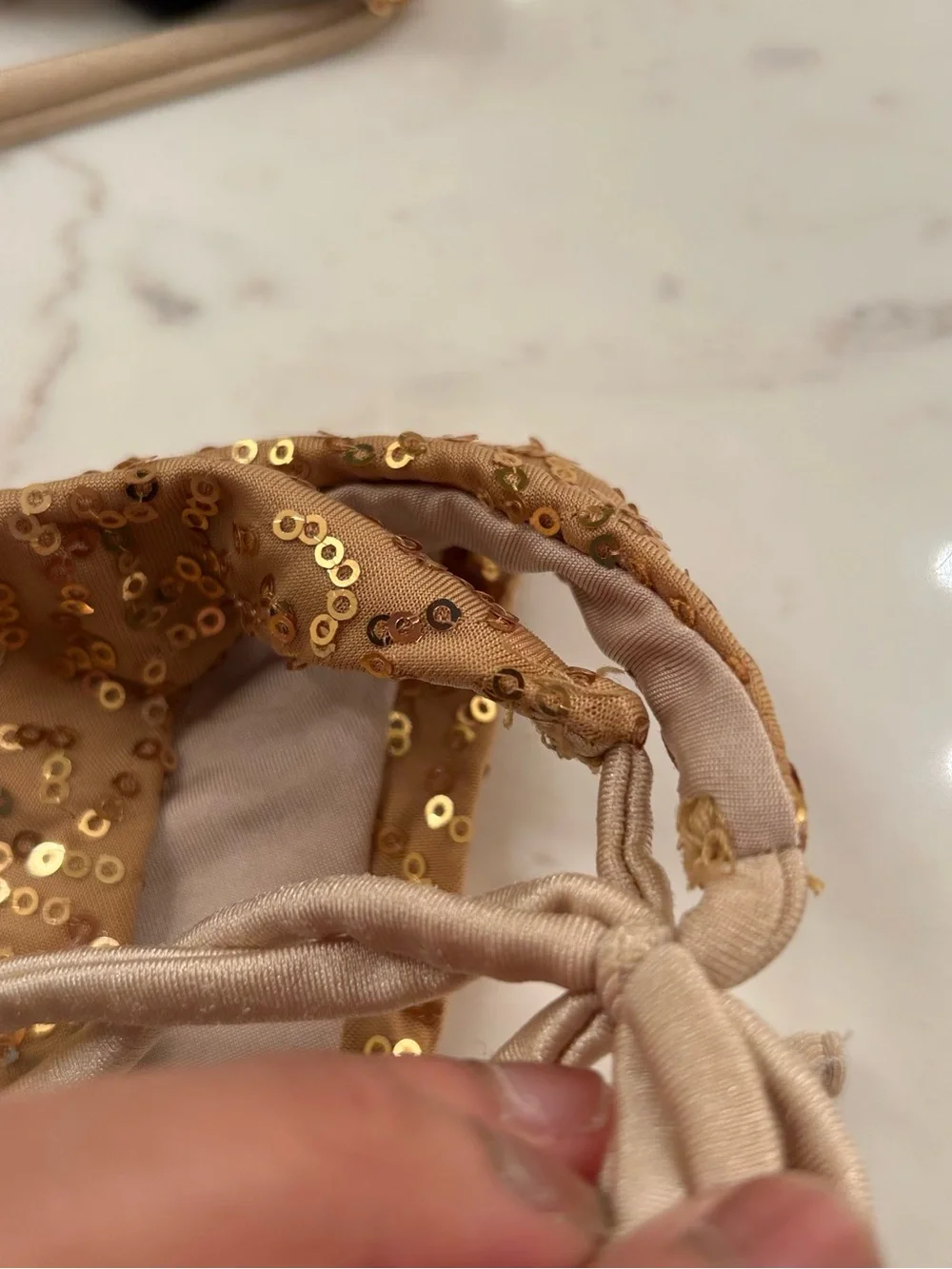 Vintage Y2K Syrup Gold Sequin Triangle Bikini Set